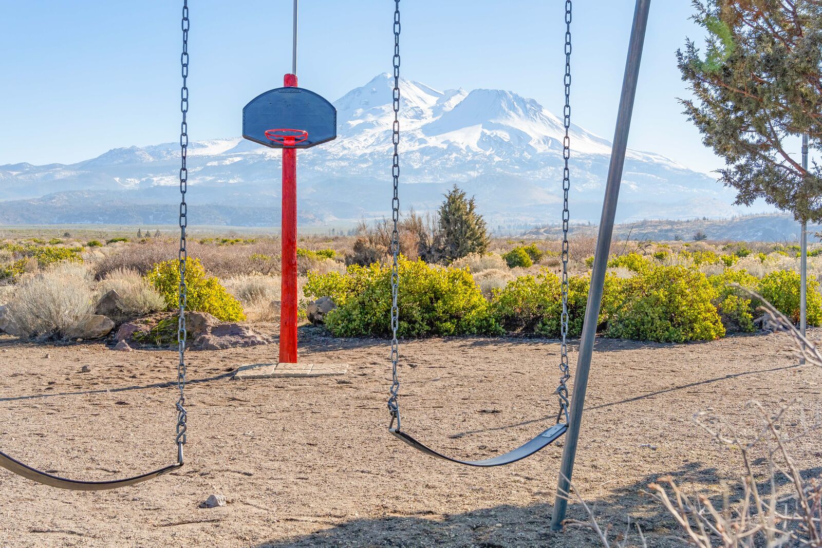 Swing set view with Mt. Shasta