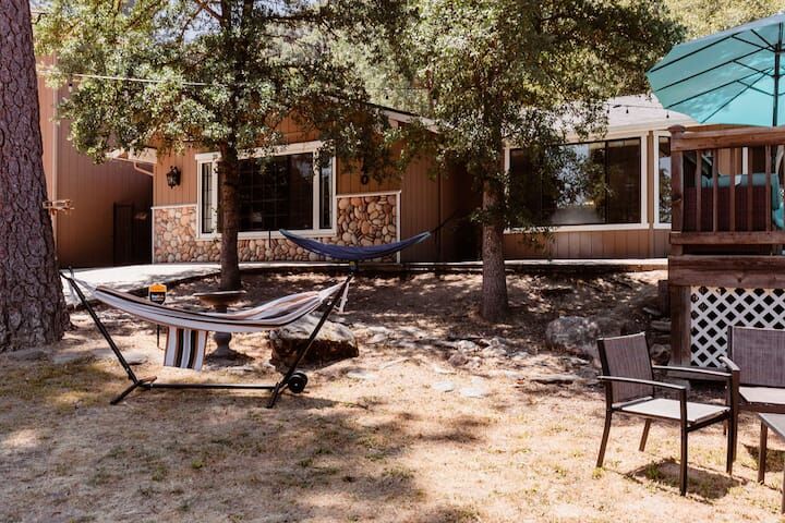 Hammock lounge area between houses