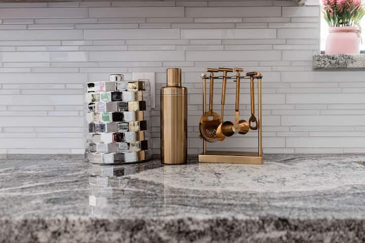 Marble counter with cocktail tools